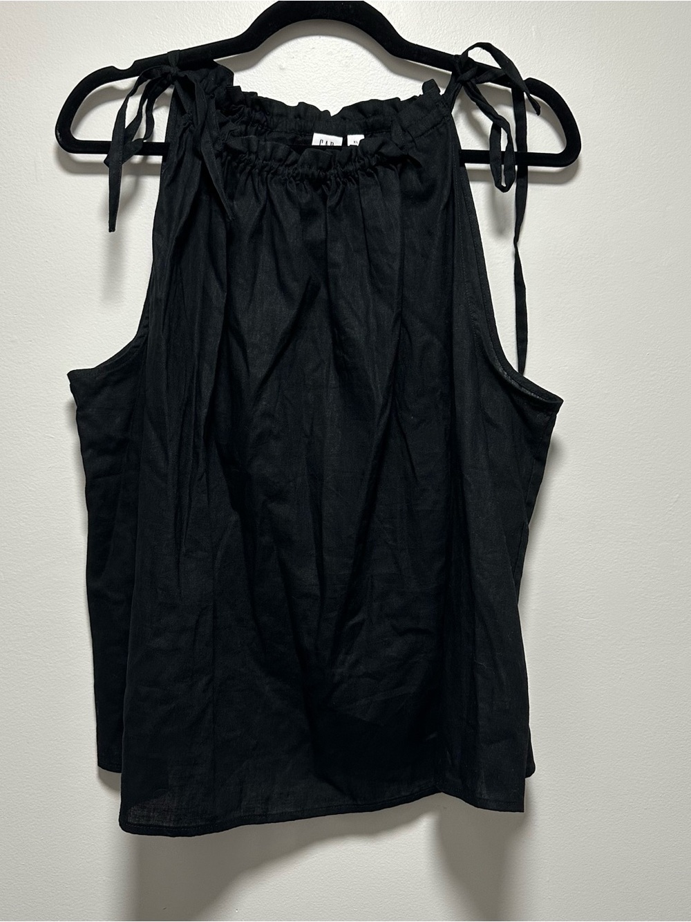GAP Black Linen & Cotton Blend Tie Sleeve Tank Top
